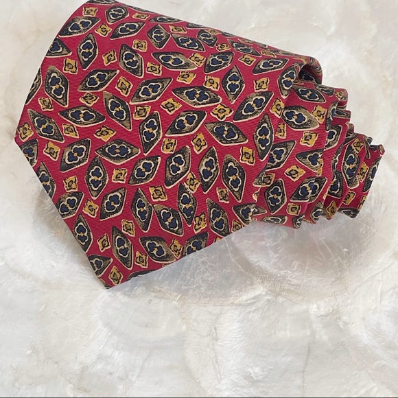 Vintage Christian Dior Red Gold Brown Floral Mens Silk Tie Designer Classic - Picture 3 of 9